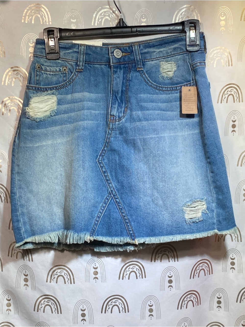 Mudd Light Blue Distressed Denim Mini Skirt